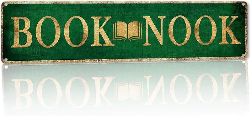 FunnySign Vintage Book Nook Decorative Metal Sign - 4x16 Inches Library Sign for Reading Nook, Study Room, and Bookshelf - Image 1